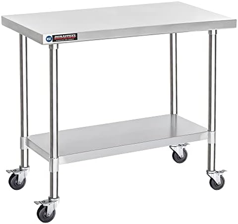 DuraSteel 30x48 NSF Stainless Steel Cart - Heavy Duty Food Prep Table with Undershelf - Rolling Kitchen Island on Wheels for Commercial Restaurant Kitchen, Garage, Outdoor Cooking, BBQ Grill, Counter by DuraSteel