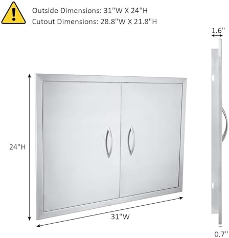 JIE JIN 31" W X 24" H Outdoor Kitchen Doors Double Doors Thickened 304 Brushed Stainless Steel BBQ Access Door BBQ Island Doors Outdoor Kitchen Accessories Door for Outdoor Kitchen BBQ Island - Image 2