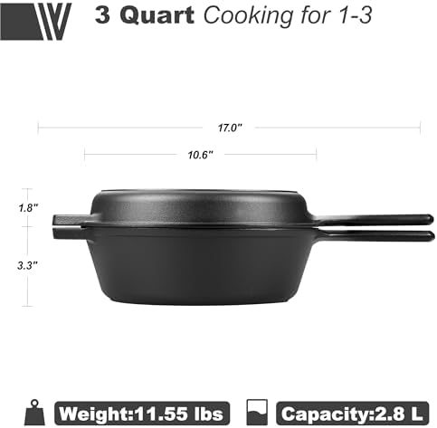 VORRINGARD Pre-seasoned Cast Iron Double Dutch Oven Pot with Skillet Lid, for Bread Baking, Outdoor, Campfire Cooking, 3 Quart - Image 3