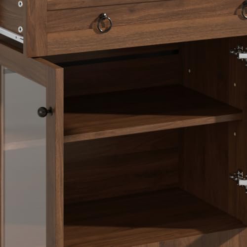 70"Tall Arched Glass Wine Cabinet with Adjustable Shelf & Wine Rack, Walnut - Image 7