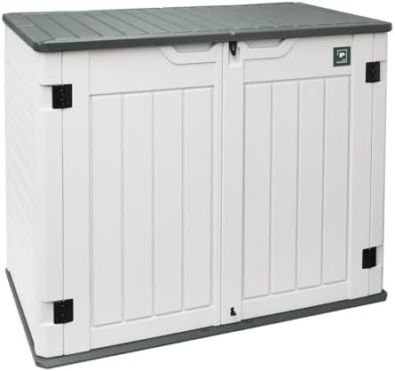 35 Cu.ft Outdoor Storage Shed, Large Resin Storage Box, Waterproof & Lockable Cabinet for Garden Yard Patio Garage Backyard Storage (White - 35 Cu. ft) by Plainsity