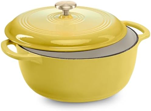 Best Choice Products 6 Quart Enamel Cast-Iron Round Dutch Oven, Family Style Heavy-Duty Pre-Seasoned Cookware for Home, Kitchen, Dining Room, Oven Safe w/Lid, Dual Handles - Lemon Meringue by BestChoiceProducts
