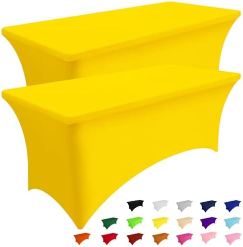 Smiry 2 Pack Spandex Table Cloth 4FT, Elastic Fitted Yellow Tablecloth by Smiry