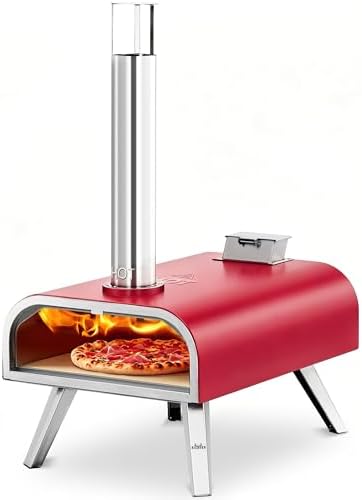 BIG HORN 16" Multi-Fuel Outdoor Pizza Oven – 2-in-1 Wood-Fired & Gas Compatible (Burner Sold Separately), 1112°F Outdoor Stainless Pizza Cooker, Portable for Party Usage, Red by BigHornOutdoors