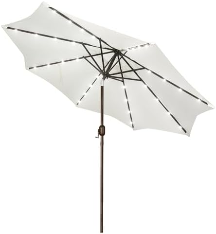 Blissun 9 ft Solar Umbrella, 32 LED Lighted Patio Umbrella, Table Market Umbrella, Outdoor Umbrella for Garden, Deck, Backyard, Pool and Beach (Creamy White) by Blissun