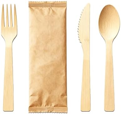 Bamboo Cutlery Set - Wooden Utensils for Eating - Disposable Wooden Cutlery set of 15 (5 Forks 5 Spoons 5 Knives) Bamboo Disposable Utensils - ECO Friendly Compostable Utensil for Party by PersonalizedTouchMakingYourMomentsMeanSoMuch