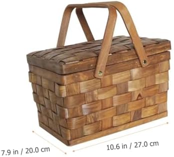 Wooden Woven Picnic Basket for Outdoor Snacks Storage with Handle - Image 2