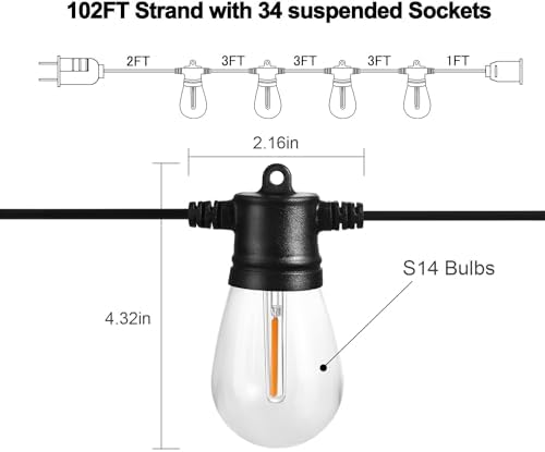 Banord 102 FT Outdoor String Lights, Waterproof Patio Lights with 35 Bulbs - Image 2