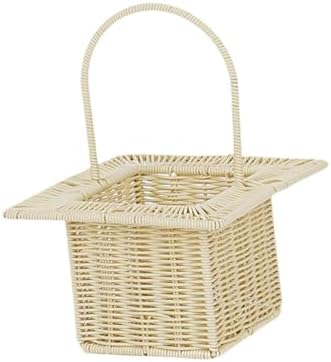 Storage Basket Organizer for Dining Table with Handle Multifunctional Picnic Basket, Beige Square by Unknown