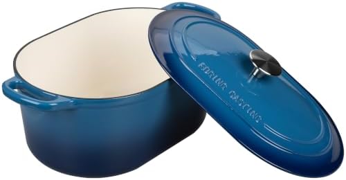 EDGING CASTING Enameled Cast Iron Oval Dutch Oven, 6QT, Lake Blue - Image 7