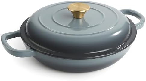 3 Quart Enameled Cast Iron Braiser, Non Stick Enameled Cast Iron Skillet with Lid, Dutch Oven Skillet with lid up to 500°F for Oven, Stove, Grill, Shallow Dutch Oven for Cook, Bake (Gray) by Fijinhom