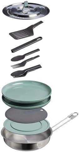 Stanley Wildfare Core 12-Piece Stainless Steel Fry Pan Cook Set | 1 qt Fry Pan with Fold & Lock Handle | Plates, Utensils, Spatula | Camping Essentials for Your Camp Kitchen | BPA-Free - Image 2