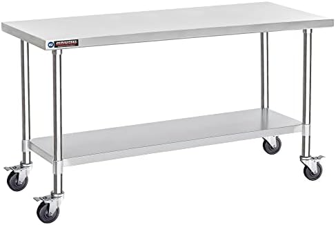 DuraSteel 30x72 NSF Stainless Steel Cart - Heavy Duty Food Prep Table with Undershelf - Rolling Kitchen Island on Wheels for Commercial Restaurant Kitchen, Garage, Outdoor Cooking, BBQ Grill, Counter by DuraSteel