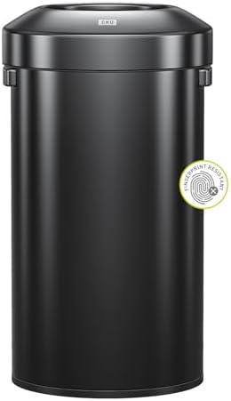 EKO Urban 32 Gallon Round Black Stainless Steel Open Top Waste Bin, Tall Commercial Trash Can for Indoor/Outdoor, Extra Large Metal Garbage Bin for Office, Restaurant, Restroom,120L by Unknown