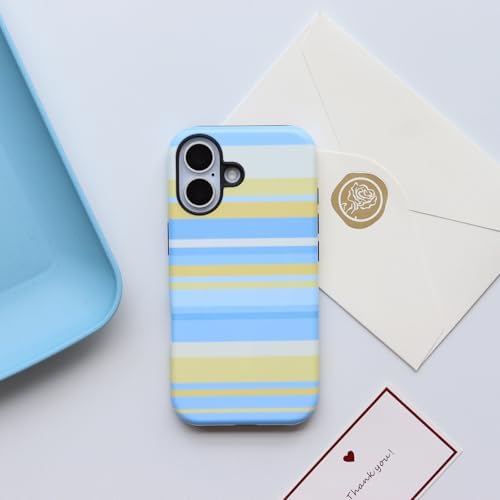 for iPhone 16 Case, Magnetic Matte Frosted Dual-Layer Striped Phone Case for Women, Retro Aesthetic Cover Compatible with Mag Safe Accessories - Sea Salt Lemon - Image 2