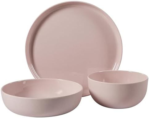 Gibson Home Candy Skies 12 Piece Unbreakable Wheat Straw Melamine Plates and Bowls Dinnerware Set - Outdoor, Camping, & Everyday Use - Matte Exterior/Shiny Interior Pink - Image 5