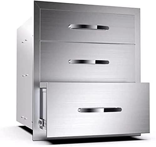 Stainless Steel Outdoor Kitchen BBQ Island Drawers - Flush Mount Triple Access, 16Wx23Dx21H by RIGMEC