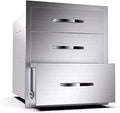 Stainless Steel Outdoor Kitchen BBQ Island Drawers - Flush Mount Triple Access, 16Wx23Dx21H by RIGMEC