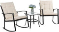 Shintenchi Outdoor 3-Piece Rocking Bistro Set,Wicker Patio Furniture Porch Chairs Conversation Sets with Glass Coffee (Beige Cushion) by Shintenchi%7CFurnitureMadeforRealLife