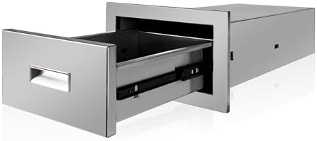 Outdoor Kitchen Single Layer Drawer 14'' W x 8.5'' H x 23'' D Flush Mount BBQ Access Drawers Stainless Steel BBQ Island Drawers with Handle Suitable for Outdoor Kitchen Island Grill Station by Fsehyue