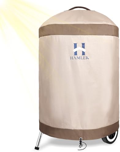 HAMLER Round Barbecue Cover, 39 Inch Small Smoker Cover, Heavy Duty Waterproof Outdoor Grill Cover Fits Weber, Charcoal Kettle, Masterbuilt, Dyna-Glo, Brown & Beige by HAMLER