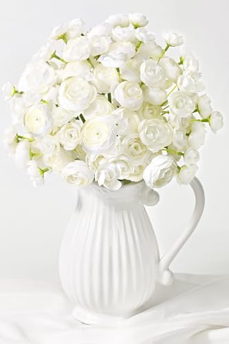 Fake Flowers Faux Flower Artificial Ranunculus Flowers White Peonies - Image 3