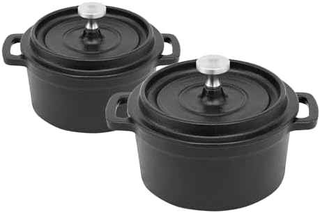 Flavehc Mini Cocotte 16 oz Pre-Seasoned Mini Dutch Oven 0.5 qt. Cast Iron Garlic Roaster for Oven Garlic Confit Pot Ramekins with Lids Oven Safe Set of 2 by FLAVEHC