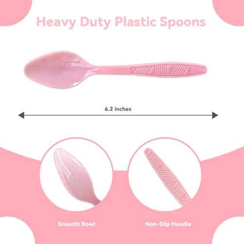 Pink Plastic Spoons Heavy Duty, Disposable Party Supplies 104 PCS - Image 2