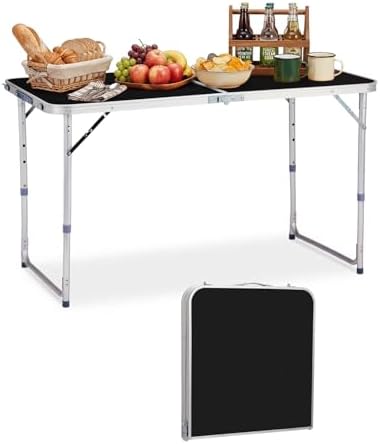 Outvita 4ft Portable Folding Camping Table Lightweight Suitcase Black by Outvita