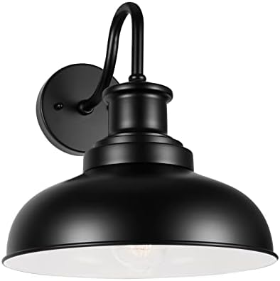 Outdoor Barn Light Outdoor Wall Sconce Farmhouse Exterior Wall Mount Light Vintage Outside Lighting Fixture Industrial Black White Lantern for Porch, Entryway, Garage, 1 Pack by Diyel