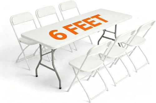 White 6 FT Folding Table and 6 Plastic Folding Chairs for 6 People by WelcometoEDWINENE