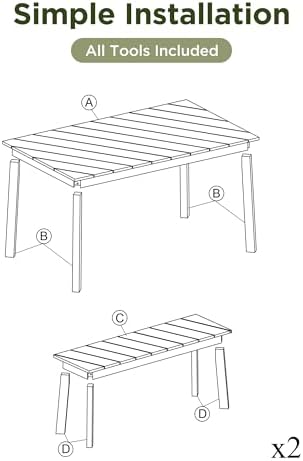 Harper & Bright Designs GO 3 Pieces Acacia Wood Table Bench Dining Set for Outdoor & Indoor Furniture with 2 Benches, Picnic Beer Table for Patio, Porch, Garden, Poolside, Natural - Image 4