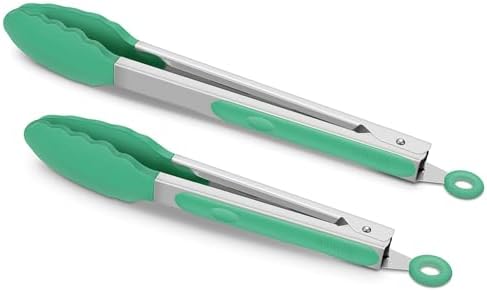 2 Pack Silicone Kitchen Tongs, 9 & 12 Inch, Stainless Steel, Turquoise by ALLWIN-HOUSEWARE