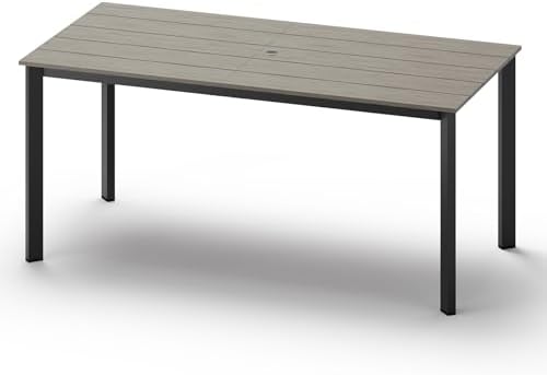 Outdoor Dining Table, Aluminum Patio HDPS Outdooor Table with Umbrella Hole, All Weather Patio Furniture Set, Patio Dining Table ((Classic Gray) by ComfCove