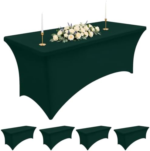 Smiry 5Pack Spandex Table Cloth 6FT, Elastic Fitted Hunter Green Tablecloth by Smiry