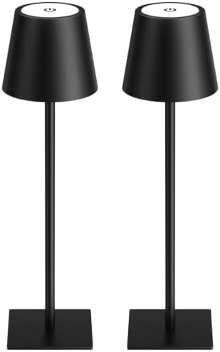 Kakanuo Cordless Rechargeable Table Lamp Black 5000mAh Battery Operated Lamps, 3 Colors Stepless Dimming Touch Lamp for Living Room, Kitchen Counter, Dining, Outdoor Patio, 2 Pack by KakanuoLightings