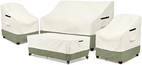 Rileytee Patio Furniture Cover Set, 600D Heavy Duty Waterproof 4-Piece Outdoor Furniture Covers, Fits Patio Loveseat, Chair and Coffee Table (White&Grayish Green,X-Large) by Rileytee