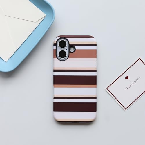 for iPhone 17 Case, Magnetic Matte Frosted Dual-Layer Striped Phone Case for Women, Retro Aesthetic Cover Compatible with Mag Safe Accessories - Cocoa Stripe - Image 2