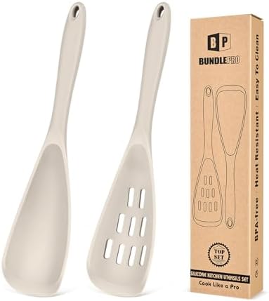 BUNDLEPRO Silicone Cooking Spoons for Nonstick Cookware, One-Piece, 2 Pack by BUNDLEPRO