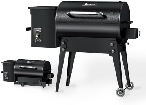 Electric Wood Pellet Grill & Smoker with Foldable Legs, 456 SQ.IN Grill Capacity, 11LB Pellet Hopper, PID Temperature Control 180-425°F, Portable Foldable Design for Backyard Camping Bake and Roast by KingChii