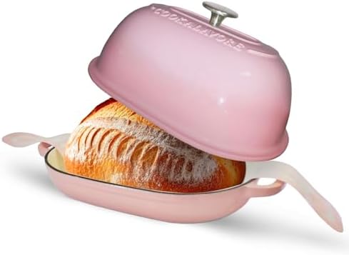 Cast Iron Bread Oven,6 QT Bread Oven,Thick Enameled Loaf Pan with Lid,Bread Pans for Homemade Bread,14.5"Dutch Oven for Bread Baking,Dutch Oven-with Silicone Baking Mat&Recipe,Gifts for Family,Pink by Unknown