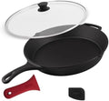 Cuisinel 15" Cast Iron Skillet + Glass Lid Cover + Pan Scraper + Heat-Resistant Silicone Handle Grip - Pre-seasoned Oven-Safe Kitchen Cookware - Indoor/Outdoor - Camping, Grilling, BBQ, Oven Safe by Cuisinel