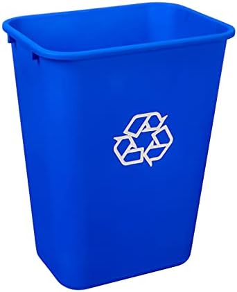 Amazon Basics Rectangular Commercial Office Wastebasket, Easy to Clean, Lightweight, 10 Gallon, Blue, Recycle Logo - Image 2
