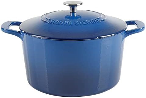 MARTHA STEWART Gatwick 7-Quart Enamel Cast Iron Dutch Oven Pot with Lid – Classic Blue – Durable Heavy-Duty Dutch Oven for Slow Cooking, Braising & Baking by MarthaStewart