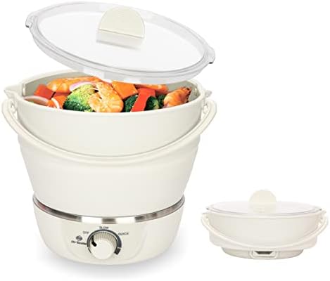 Drizzle Foldable Electric Cooker Travel Hot Pot - Dual Voltage 100V-240V Hot Pot Cooking - Food Grade Silicone Cookerware Boiling Water Steamer - Camping Office Hotel Noodle Porridge Soup Dorm by Drizzle