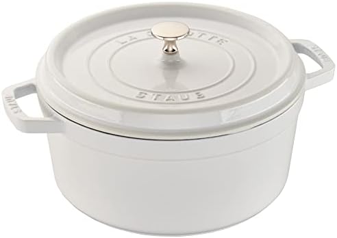 STAUB Cast Iron Dutch Oven 5.5-qt Round Cocotte, Made in France, Serves 5-6, White by Unknown