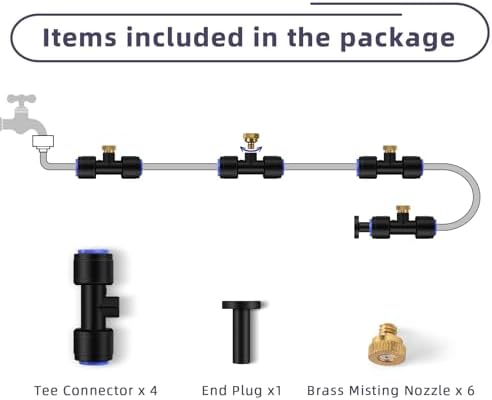 Brass Misting Nozzle Kit, 6 Mister Nozzles + 4 Tee Connectors + 1 End Plug for Outdoor Cooling Misting System - Image 3