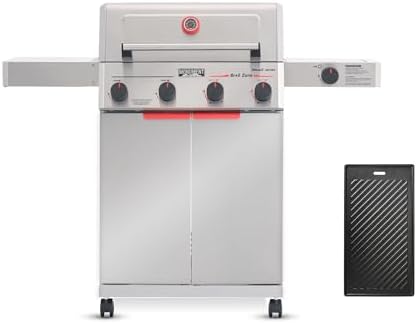 Monument Grills 4+1 Burner Stainless Steel 525 Sq.in Propane Gas Grill, 49,000 BTU, 500°F in 5 Mins, Outdoor Mesa 2 Grill with Broil Zone, 1 Side Burner, 1 Foldable Side Shelf, with Cooking Plate by MonumentGrills
