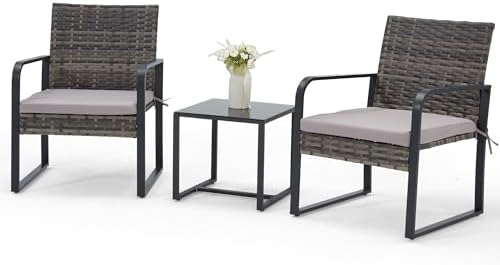 Bezseller 3-Piece Patio Furniture Set, Wicker Bistro Set, Grey by Bezseller