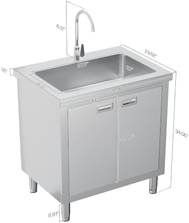 Jocisland 32 x 24 x 34 Inch Stainless Steel Utility Sink with Cabinet - Image 3